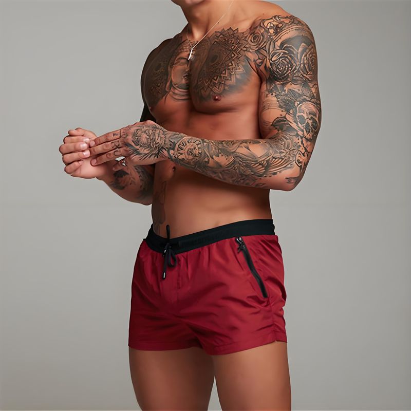 Schnelltrocknende Shorts für Herren – Strand- und Laufshorts für den Sommer, leicht und atmungsaktiv, mit Taschen (Schwarz/Blau, M-Large)_voghion.com