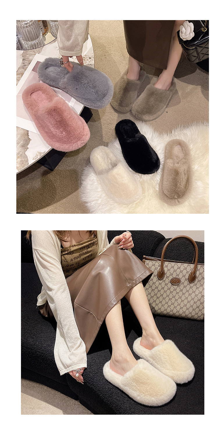 Groot formaat nieuw huis pluche bovenkleding pantoffels dames 2023 nieuwe Koreaanse versie Baotou mode zachte bodem comfortabele bontschoenen_voghion.com
