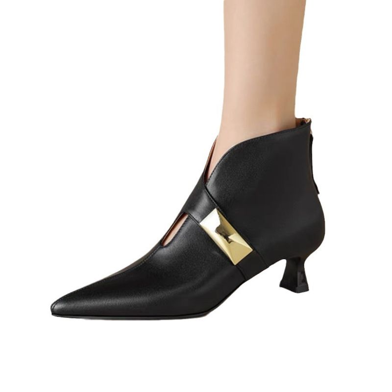 Scarpe da donna con tacco sottile, punta affilata, stile francese, bianche, nude, in vera pelle, per primavera e autunno_voghion.com