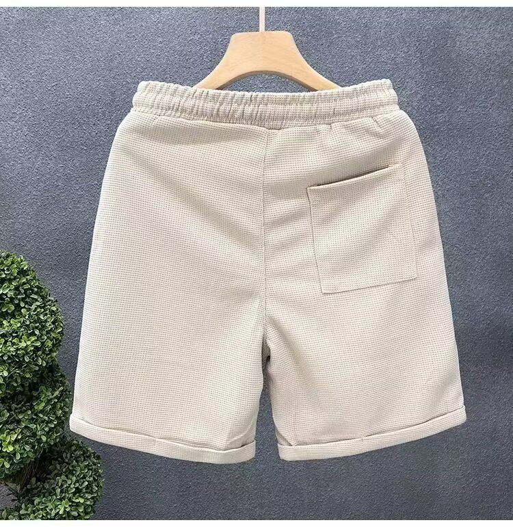 Waffle Shorts Men's Summer Thin Trendy Brand All-match Shorts Men's Sports Loose Straight Beach Pants_voghion.com