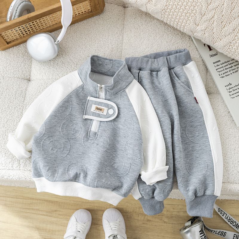 Completo da bambino in stile coreano, 2 pezzi, a maniche lunghe, casual, per primavera e autunno (bianco/nero/grigio, altezza 80-130 cm)_voghion.com