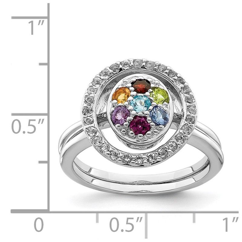 Sterling Silver Rhodium-plated Multi-gemstone W/Halo 2 Ring Set_voghion.com