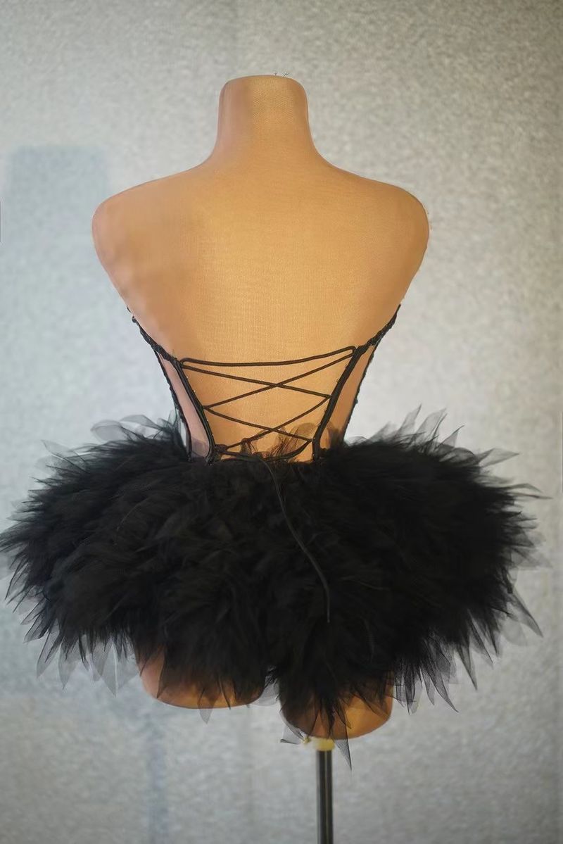 Sparkly Black Sequin Mesh Puff Sleeve Top & Mini Skirt Set - Stage Performance Outfit For Women, Dance Costume, Party Wear_voghion.com