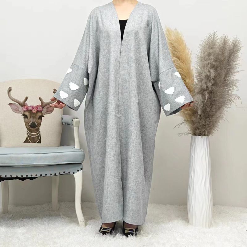 Robe cardigan élégante avec broderie de nuages, mode dubaï turquie_voghion.com