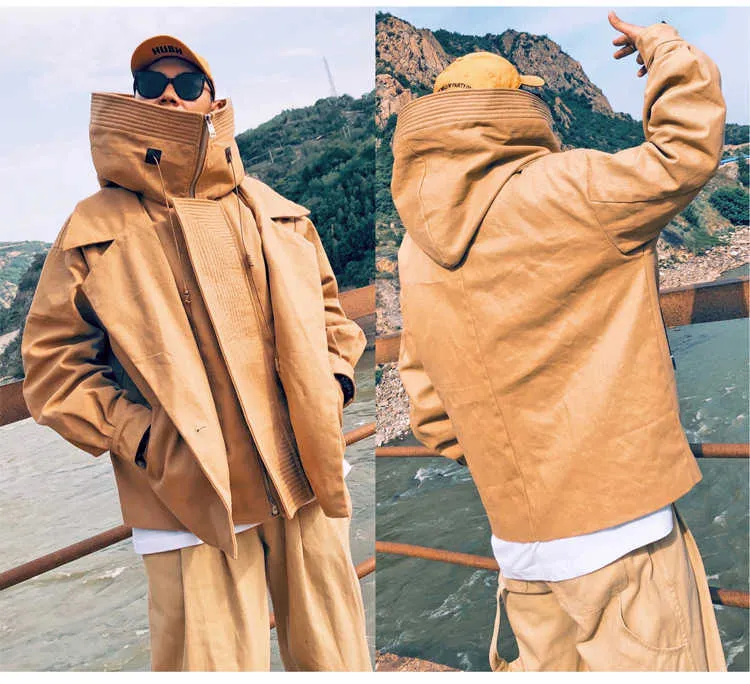 Men's Trench Coats Mauroicardi Spring Autumn Oversized Cool Black Green Khaki Windproof Windbreaker Men Hood Long Sleeve_voghion.com