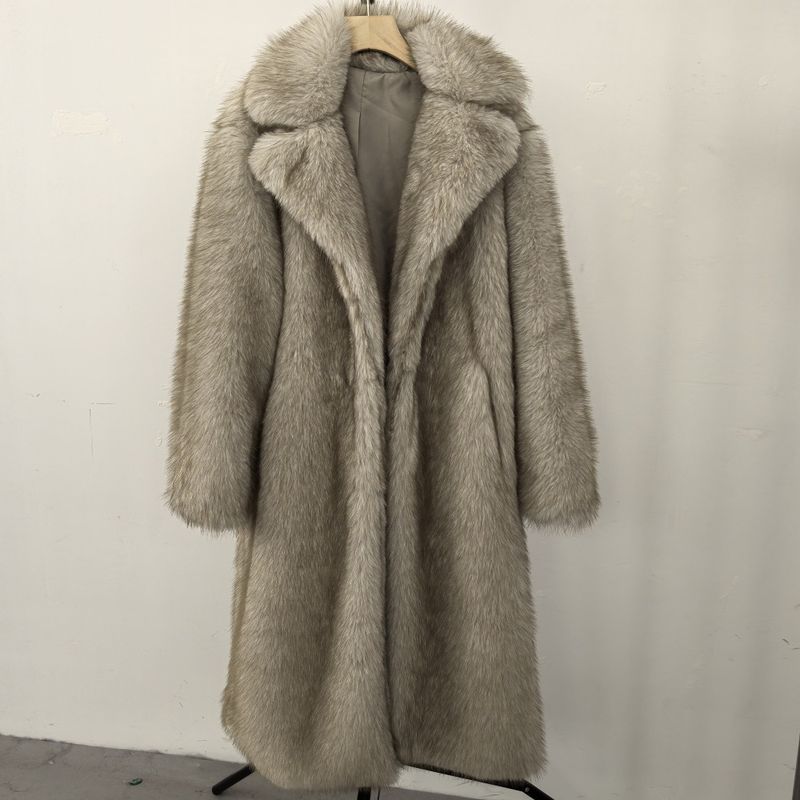 Damenbekleidung Hochwertiger Kunstpelz Umweltfreundlicher Damen Langer Kunstpelzmantel - Elegante Jacke Reverstaschen Individualisierbar_voghion.com