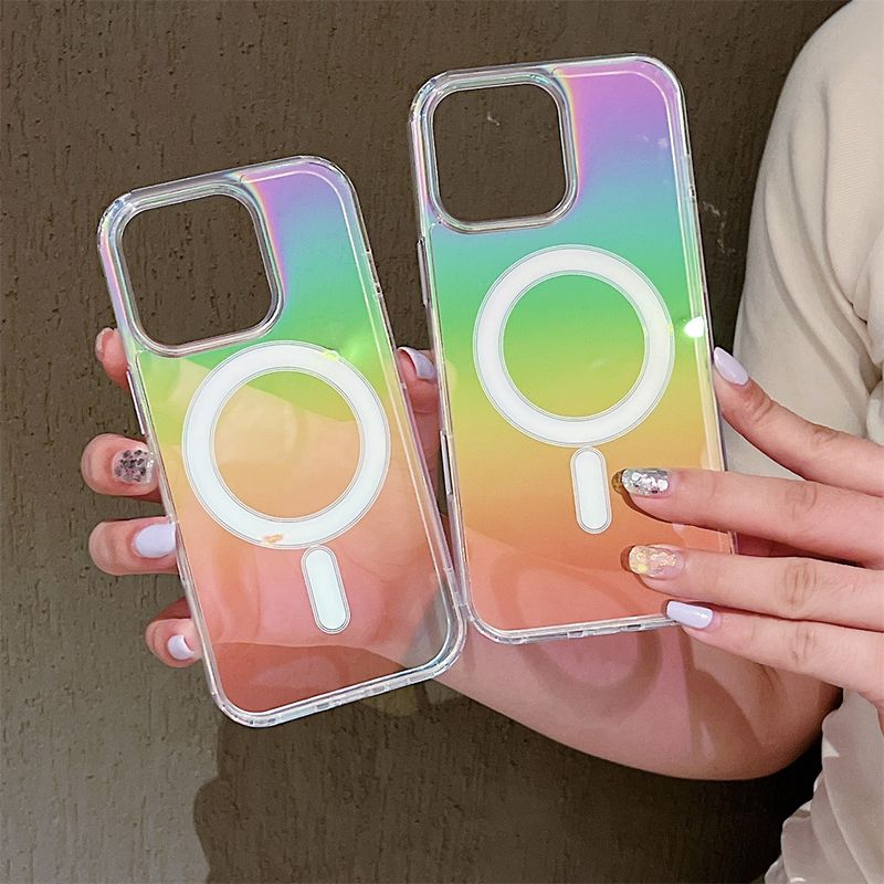 Luxus Gradient Laser Magnetic Für Fall Für IPhone 16 15 14 13 12 Mini 11 Pro Max 7 8 Plus Drahtlose Ladung Regenbogen Abdeckung_voghion.com