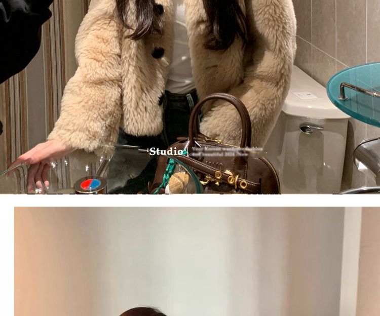 Kurzmantel aus Woll-Shearling – Oversize-Teddyfleecejacke in Creme & Himmelblau (S/M) Trendy Fashion_voghion.com