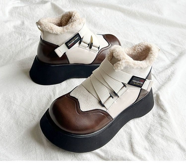 2023 Thick soled elevation matching color warm snow boots and thick female Martin boots non-slip ankle boots Platform snow boots_voghion.com