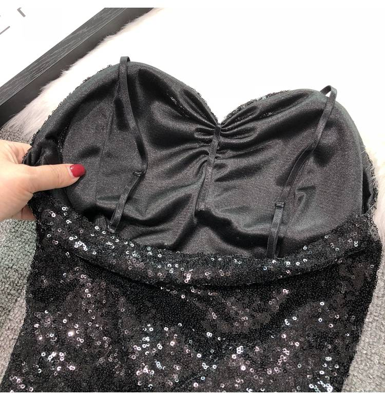 Abbigliamento da donna Cintura sexy Reggiseno imbottito Capispalla Bretelle Paillettes Intimo Corto Top da night club_voghion.com