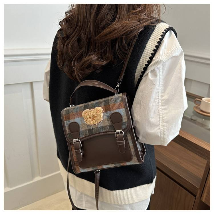 New Stylish Multi-functional Backpack Female Student Bag Light Handbag Plaid Leisure Travel Backpack_voghion.com