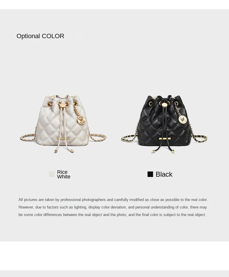 VINEY Bucket Bag Damen 2025 Neue Sommer Echtleder Damentasche Rhombus Chain Bag Kleine Tragetasche Messenger Bag_voghion.com