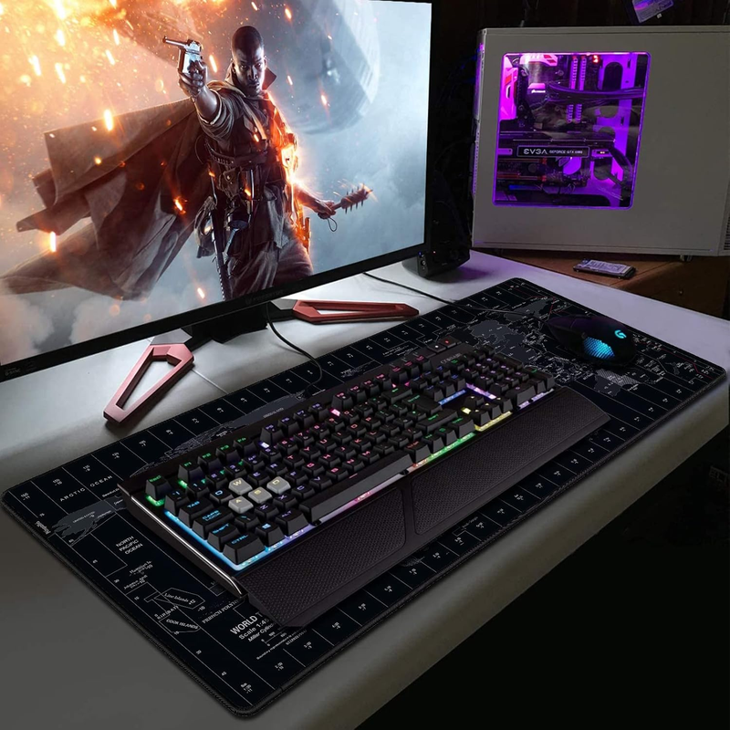 Gaming-Mauspad (900 x 400 x 3 mm), erweitertes Mauspad, großes, rutschfestes Schreibtischpad, bequeme Tastaturmatte, geeignet für Büro, Gamer und Zuhause – Weltkarte_voghion.com