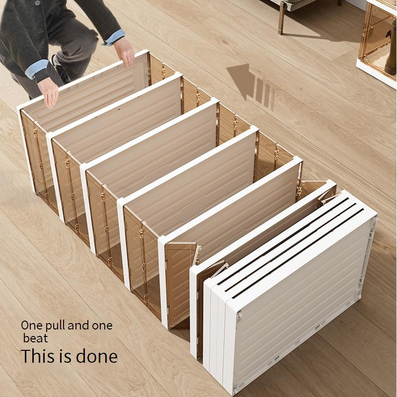 Brown Double Row Foldable Shoe Storage Cabinet - No Assembly Required Clear Stackable Organizer (Multi-Layer Dustproof Shoe Display Case)_voghion.com