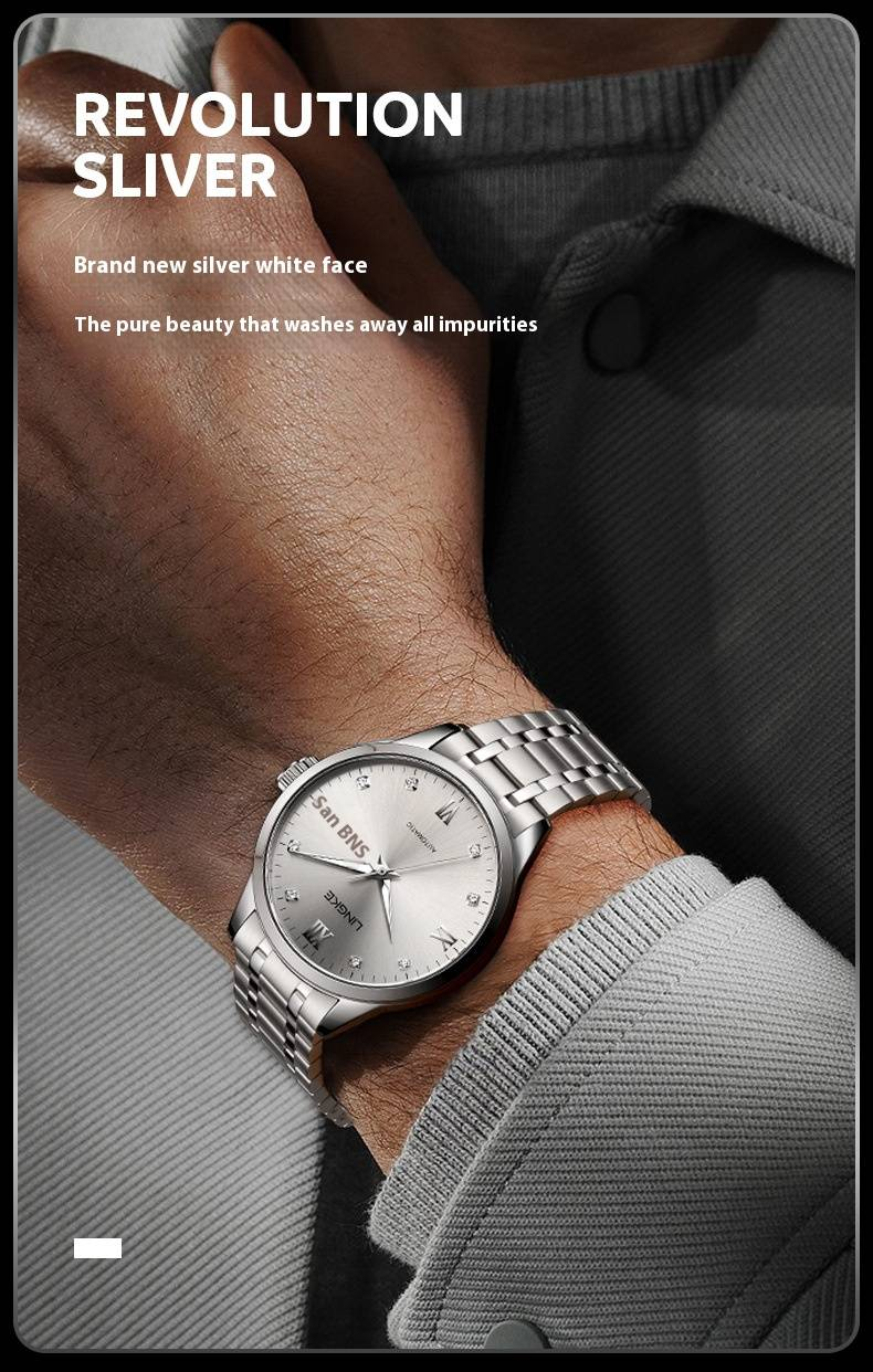 Montre mécanique automatique pour homme avec double calendrier, boîtier et bracelet en acier inoxydable, aiguilles lumineuses, étanche, style business minimaliste_voghion.com