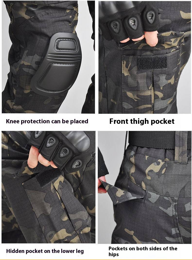 Taktisches Froschanzug-Set für Herren – Militärische Outdoor-Trainingsuniform, atmungsaktive und strapazierfähige Camouflage-Arbeitskleidung mit Knieschützern (mehrere Farben und Größen)_voghion.com