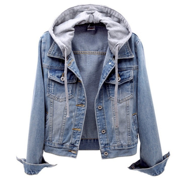 Women's Slim-Fit Denim Jacket With Hood - Korean Style Lightweight Long Sleeve Coat For Spring & Autumn_voghion.com