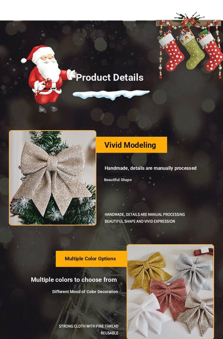 Elegant Christmas Bow Decorations – Premium Fabric Tree & Wall Hangings For Festive Home & Store Displays (White/Pink/Red/Gold/Silver/Champagne)_voghion.com
