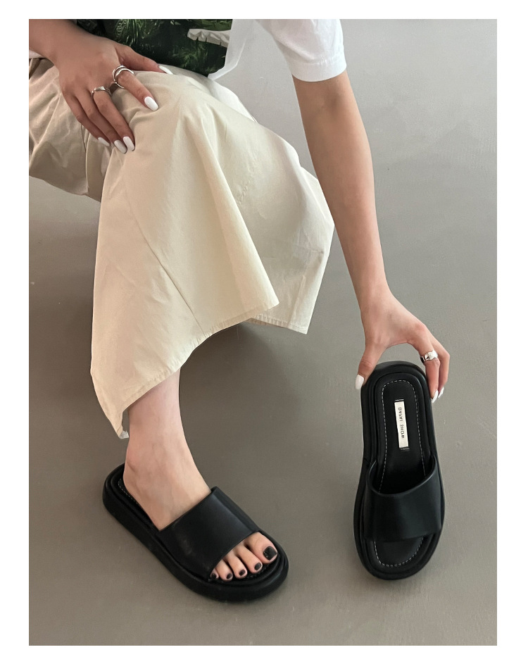 Sandali e pantofole estivi con suola spessa a forma di vacanza semplice stile vacanza Capispalla da donna con punta aperta in microfibra europea americana_voghion.com