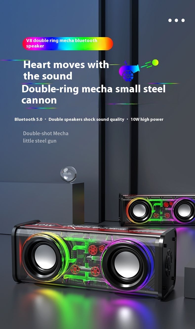 Advanced V88 Internet Celebrity Transparent Mech Cyberpunk Dual Speaker Large Desktop Audio Bluetooth_voghion.com