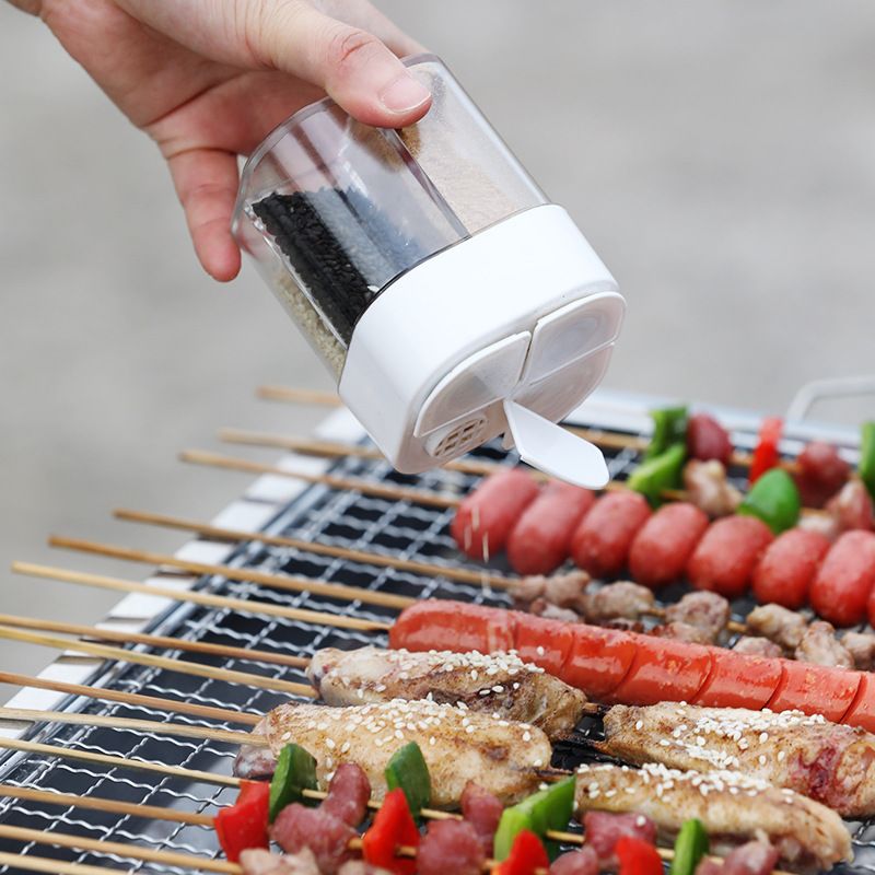 4 vienā Kempinga garšvielu burka ar vākiem Caurspīdīgs garšvielu dozators 4 nodalījumi āra gatavošanai BBQ Sāls un piparu kratītājs_voghion.com