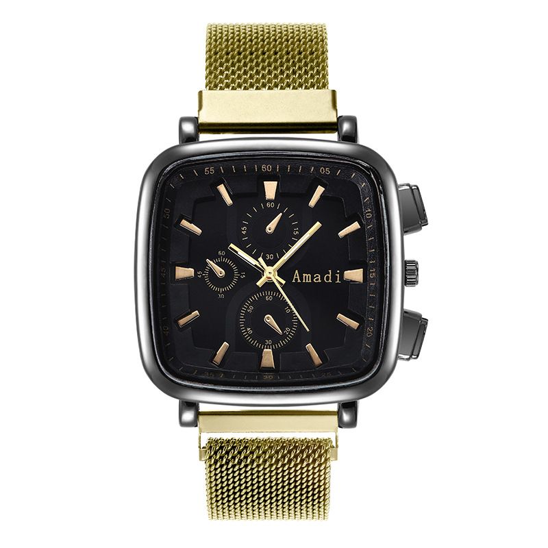 Orologio da donna Orologio quadrato Orologio a tre occhi Lega a maglie con moda Orologio casual Orologio da donna alla moda per studenti_voghion.com