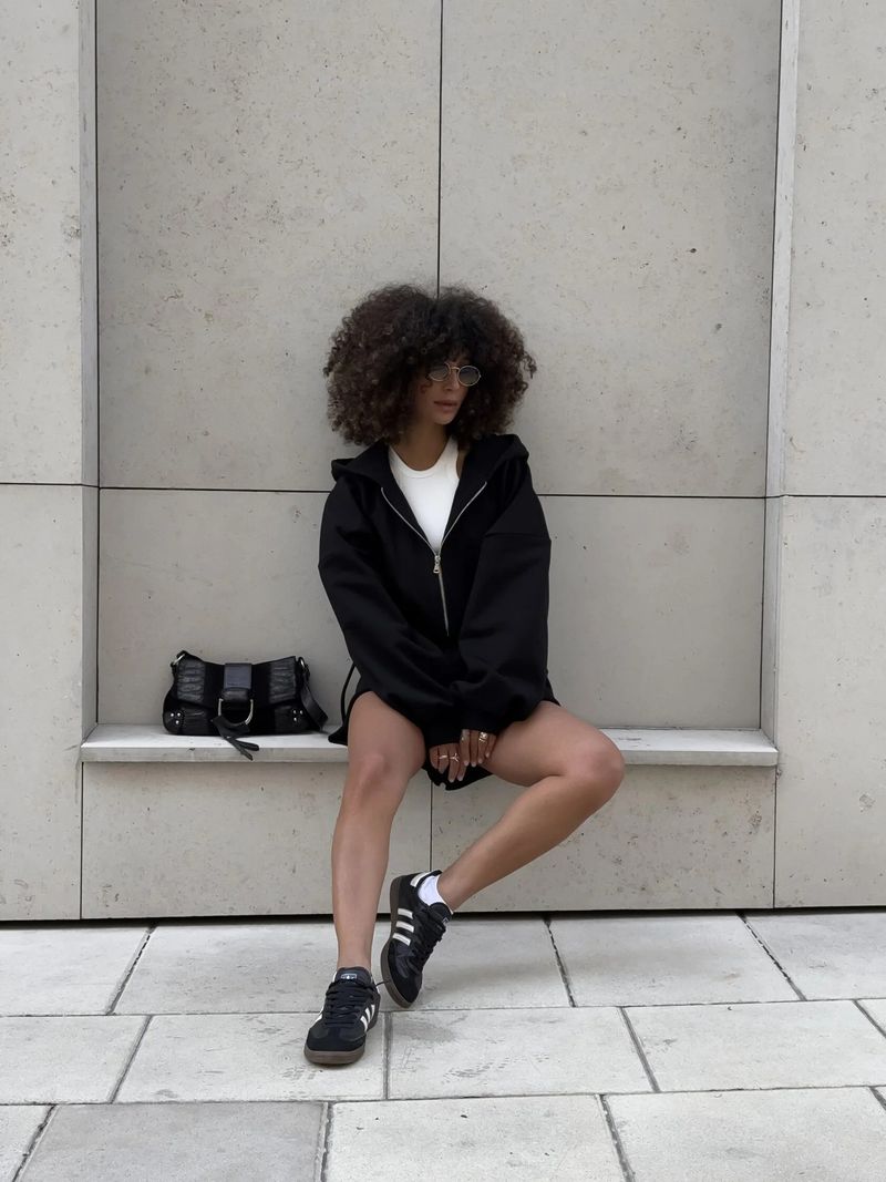 Casual Women's Solid Color Long Sleeve Hooded Drawstring Sweatshirt Jacket Shorts Two-Piece Set_voghion.com