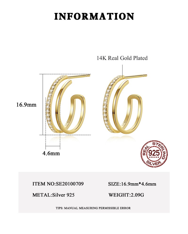 Orecchini a cerchio placcati in oro con zirconi cubici Orecchini a cerchio rotondi geometrici in argento sterling con CZ_voghion.com