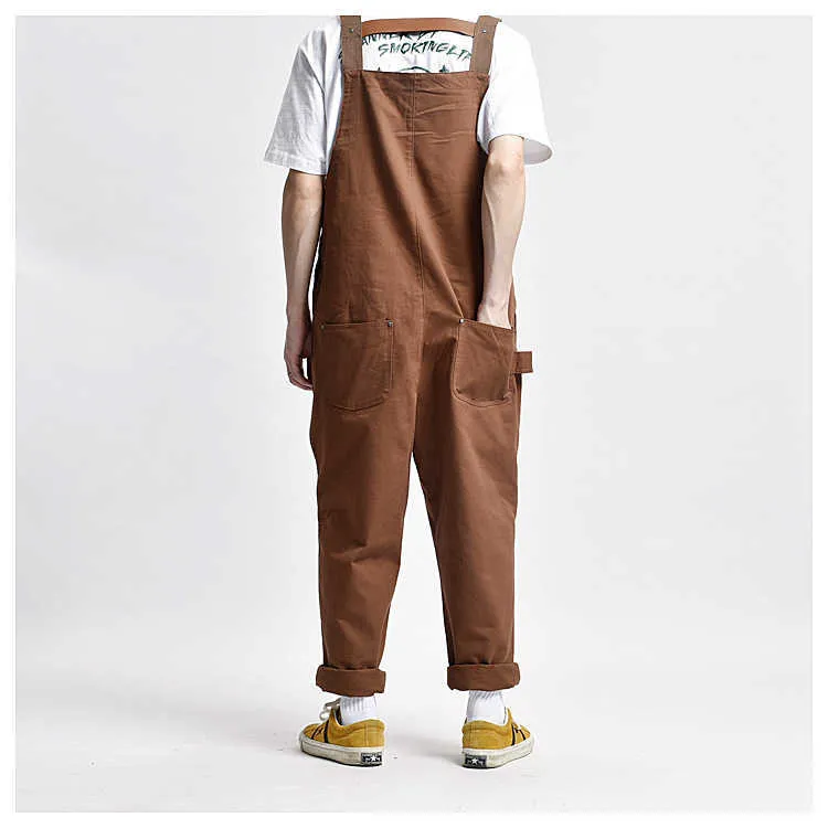 Men's Loose Multi Pockets Cargo Bib Overalls Working Clothing Jumpsuits Jeans Pants Black Military Green Brown T221102_voghion.com