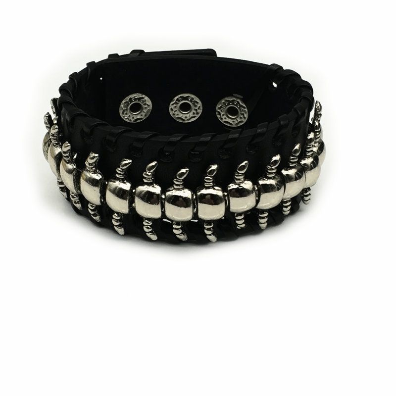 Braccialetto esagerato punk hip-hop con borchie a forma di millepiedi, gioiello in pelle da uomo_voghion.com