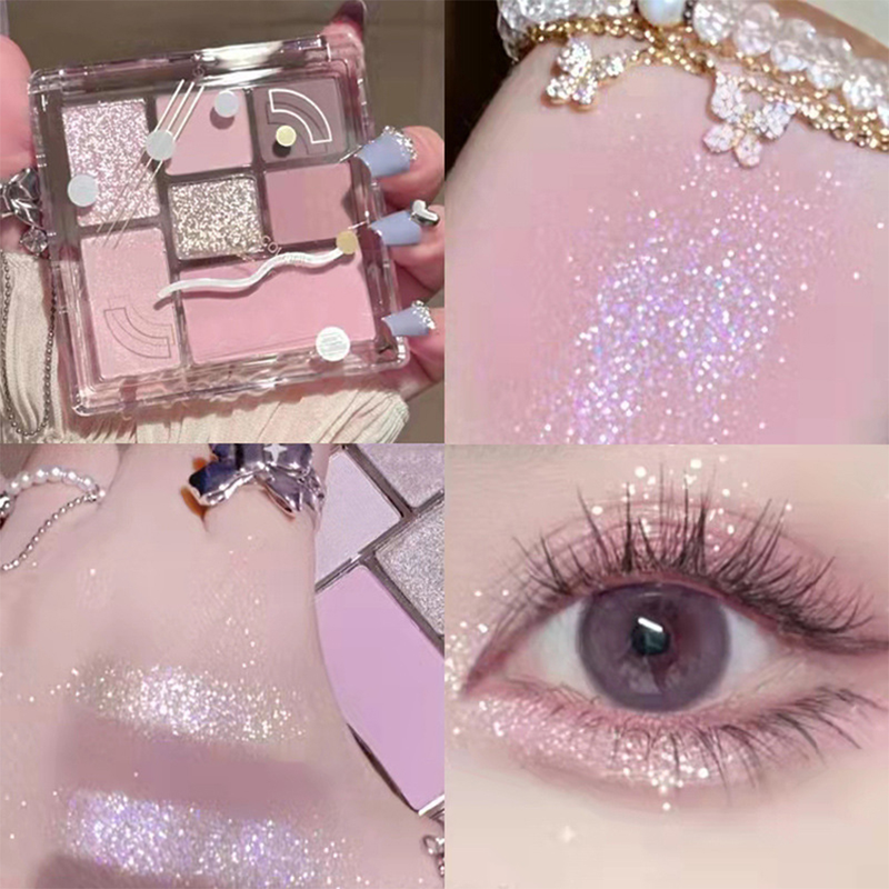 Palette de fard à paupières Rose de sept couleurs, nacrée, mate, scintillante, couleur terre brillante pour les yeux_voghion.com