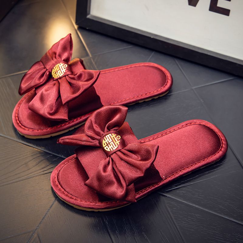 Hochzeitspantoffeln, Festliches Paar Frühlings- und Sommerpaare, Begleitende Hochzeit, Morgenmantel, Bräutigam, Braut, Rot,_voghion.com