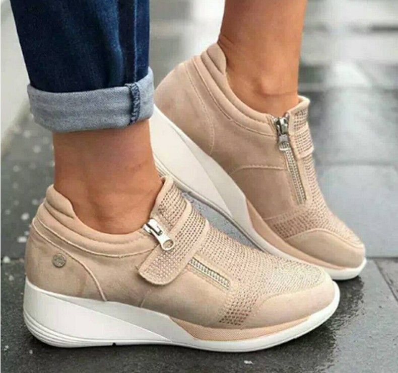 Große Herbst neue runde Kopf Diamant Klett Single Fashion Slope Heel Casual Damenschuhe_voghion.com