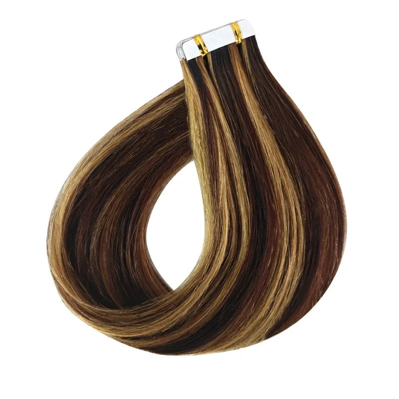 Tape In Human Hair Extensions 16-26 Inch Straight Natural Black 100% Remy Skin Weft Adhesive Glue On For Salon High Quality_voghion.com