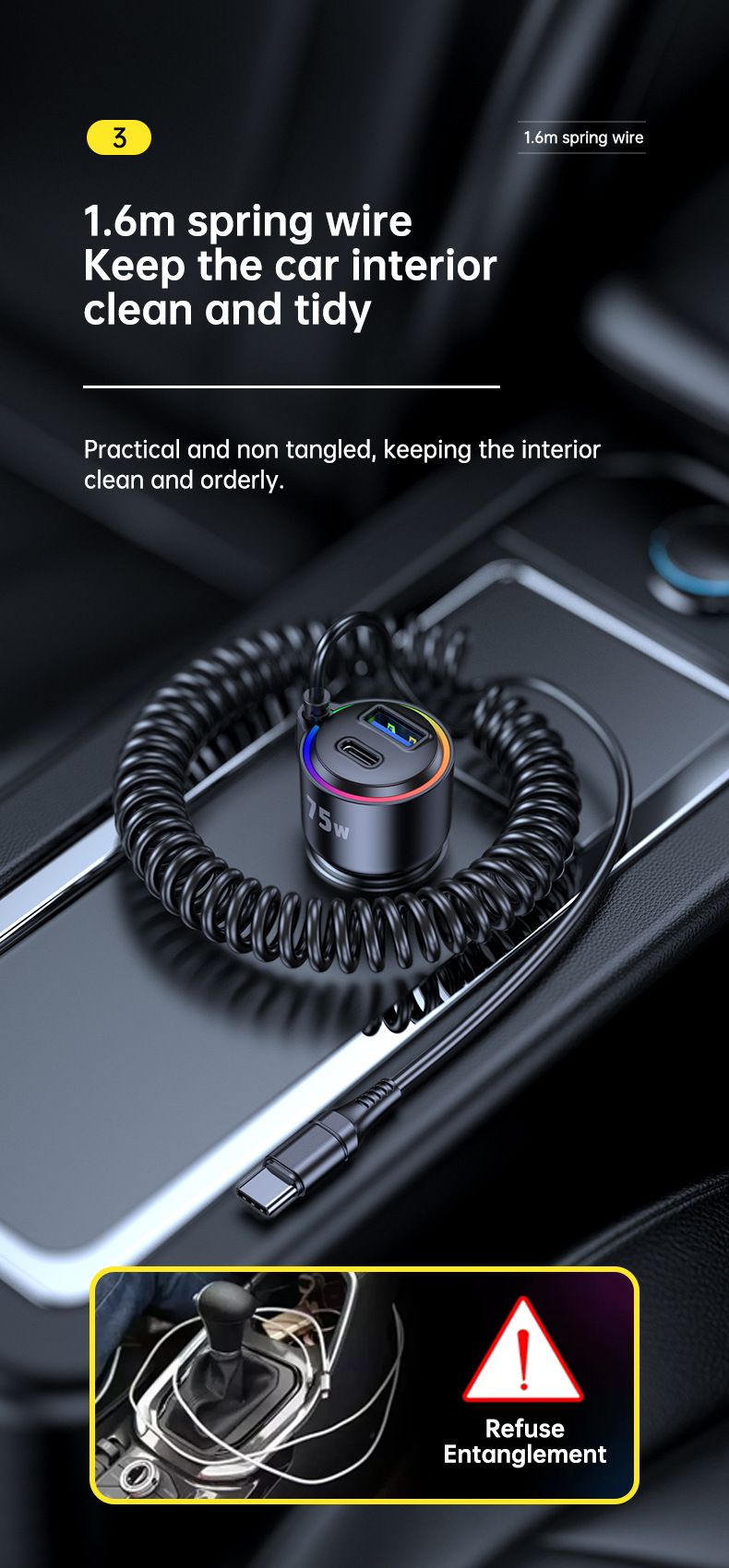 PD Spring Wire Fast Charging with PD and USB Fast Charging Car Charger_voghion.com