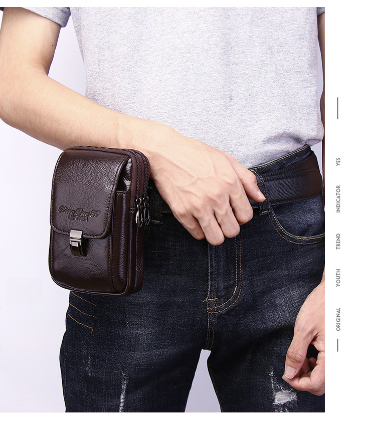 Minimalistische Herren-Handy-Hüfttasche aus echtem Leder mit Gürtel, 5,5 Zoll/6,5 Zoll, kleine Hüfttasche aus Rindsleder_voghion.com