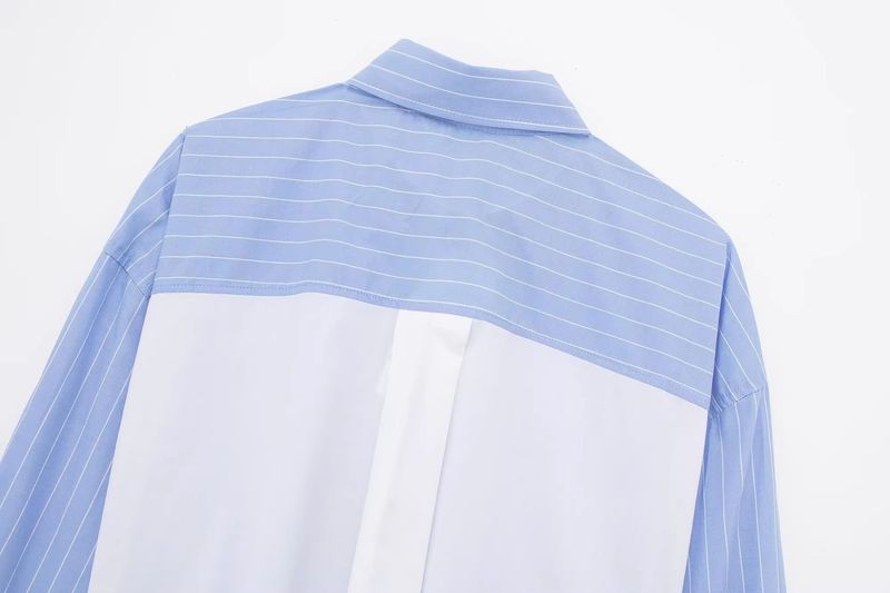 Women's clothing New Women's Striped Contrast Color Shirt Top + Elastic High Waist Shorts Two-piece Set 8BS9697_voghion.com