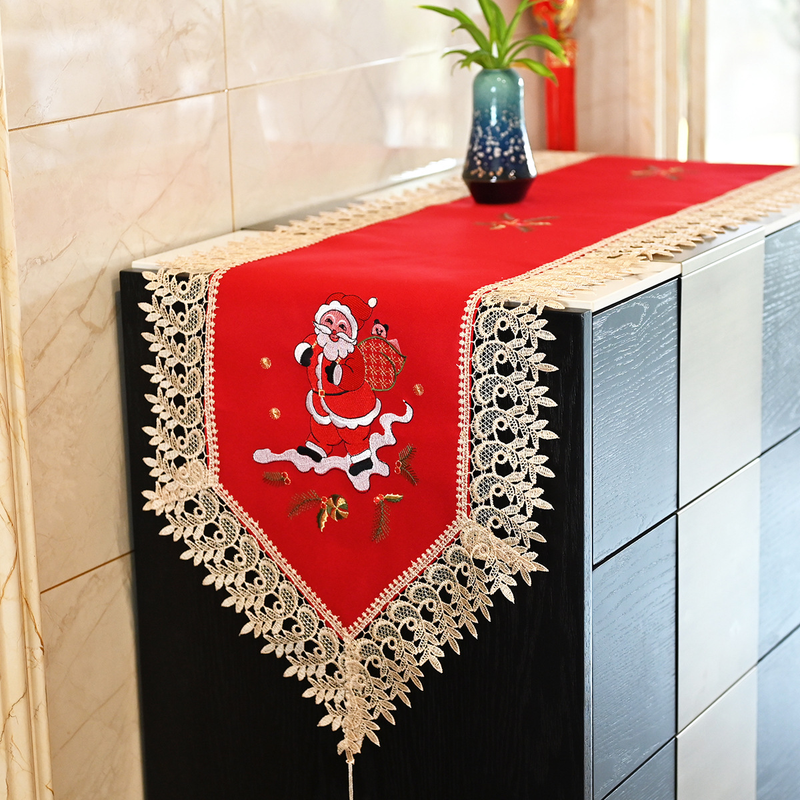 Europæisk stil minimalistisk vandopløselig blonde julebord flag Nordisk broderi stor rød garderobe TV skabs cover_voghion.com