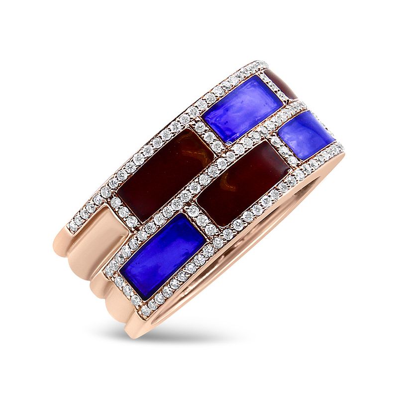 Rose Gold Alternating Red and Blue Enamel and 1/2 Cttw Diamond Studded Band Ring (F-G Color, VS1-VS2 Clarity) - Ring Size 7_voghion.com