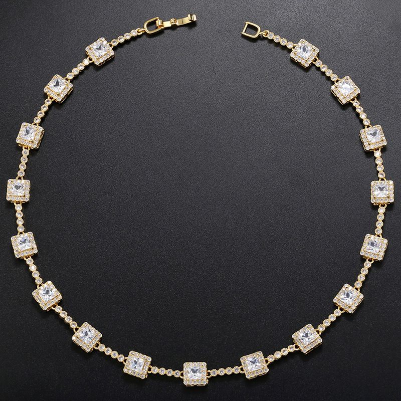 Collana con bracciale da donna in rame e zirconi a forma di cuore, con diamanti quadrati a forma di cuore color pesca, VL222_voghion.com