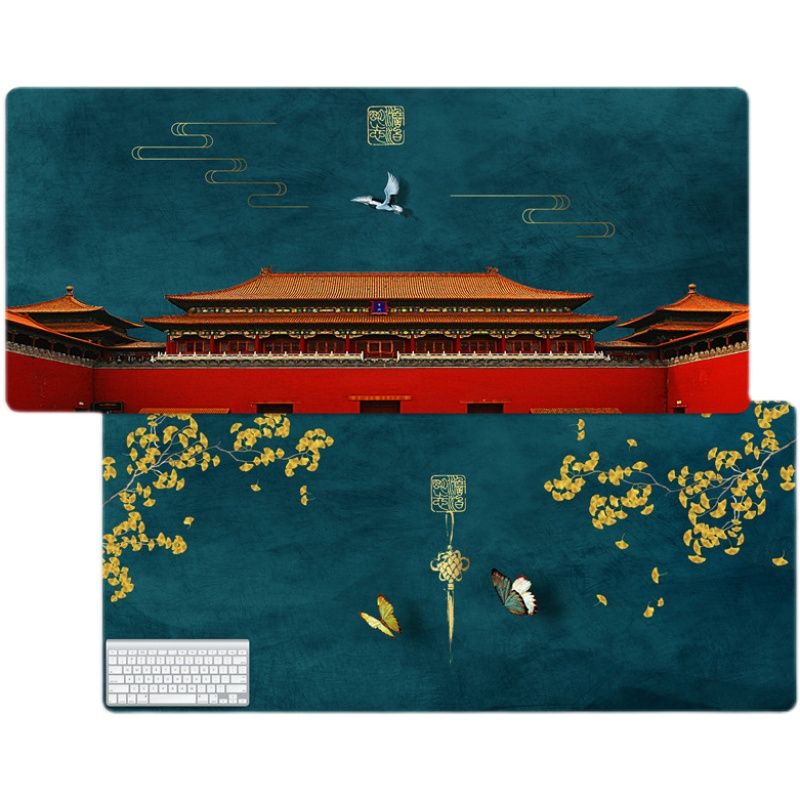 Tapis de souris en cuir imperméable et résistant à l'huile de qualité imbattable, surdimensionné, style Cité interdite, tapis de bureau chinois pour ordinateur portable_voghion.com