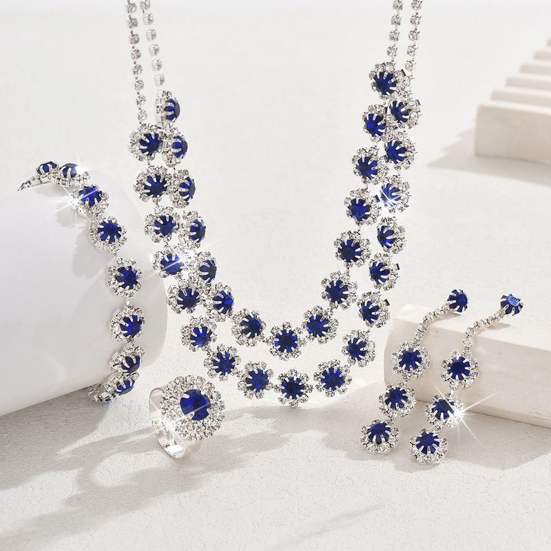 Conjunto de joyas para mujer, joyería de moda, venta al por mayor, accesorios de boda, conjunto de collar y pendientes de diamantes con girasol de doble capa, joyería_voghion.com