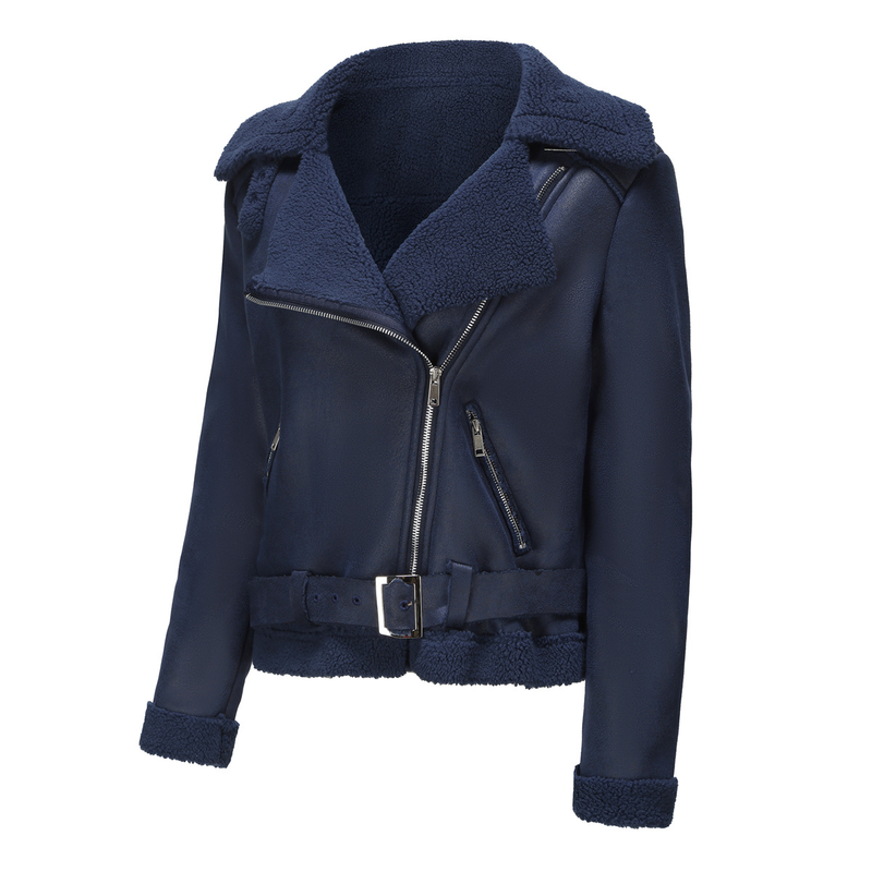 Damenbekleidung Herbst und Winter Pelz Integrierte warme Wildlederjacke Ledermantel Gürtel Reversmantel_voghion.com