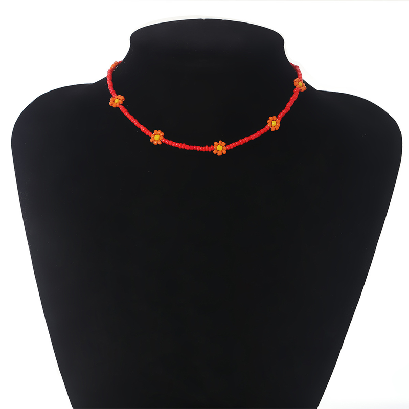 Collana da donna in stile bohémien con fiori a margherita colorata, semplice collana con clavicola con perline retrò femminile_voghion.com