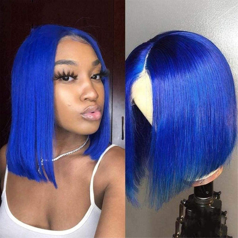 10 polegadas cor cabelo curto em linha reta BOB peruca de cabelo humano capa de cabeça 13x4 frente do laço peruca de cabelo humano suave e sedoso sem emaranhados_voghion.com