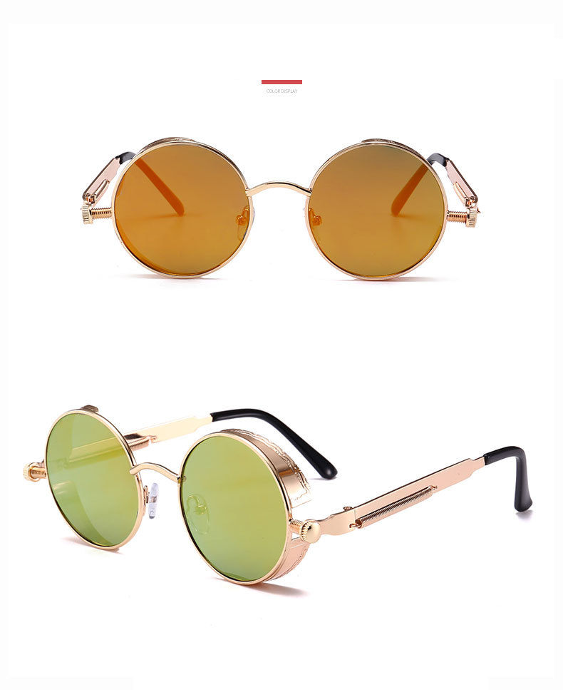 Unisex Steampunk Brille Modische Runde Sonnenbrille Retro Brille Trendy trendige Sonnenbrille für Männer und Frauen_voghion.com