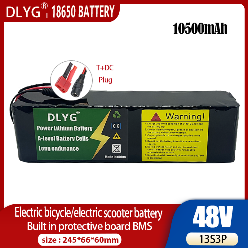 48 V 10,5 Ah 18650 wiederaufladbarer Lithium-Akku 13S3P 500 W Leistung Elektro-Fahrrad-Akku, Elektro-Scooter-Akku T + DC-Stecker_voghion.com