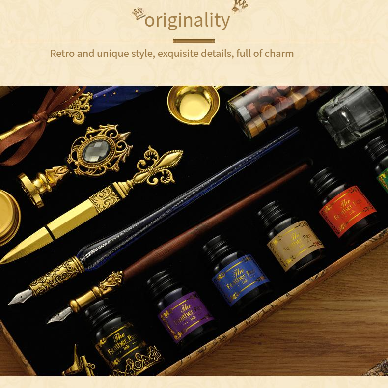 Federstift-Set mit Tinte, britischer Retro-Dip-Federstift, Wachssiegel, Student-Dip-Pen_voghion.com