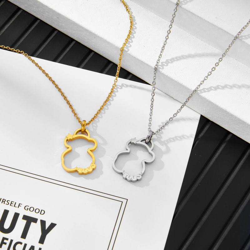 Ciondolo rotondo, collana con ciondolo a forma di orso, catena in oro/argento con ciondolo smaltato, regalo ideale per San Valentino e occasioni speciali._voghion.com
