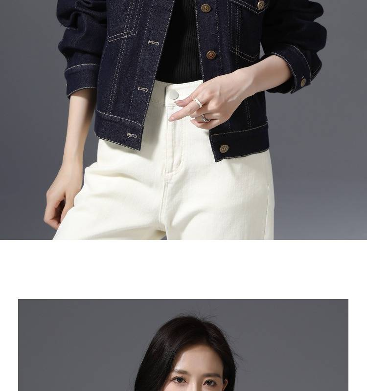 Dunkelblaue Vintage-Jeansjacke für Damen – Kurzmantel mit Retro-Polokragen, lässige Jacke im Biker-Stil mit lockerer Passform_voghion.com